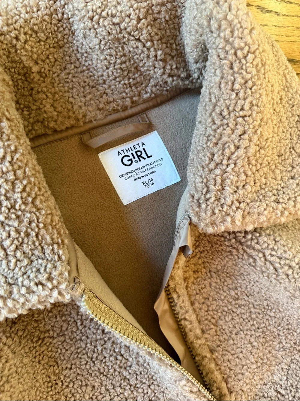 Athleta Girls Sherpa Zip Jacket in Light Blue and Brown